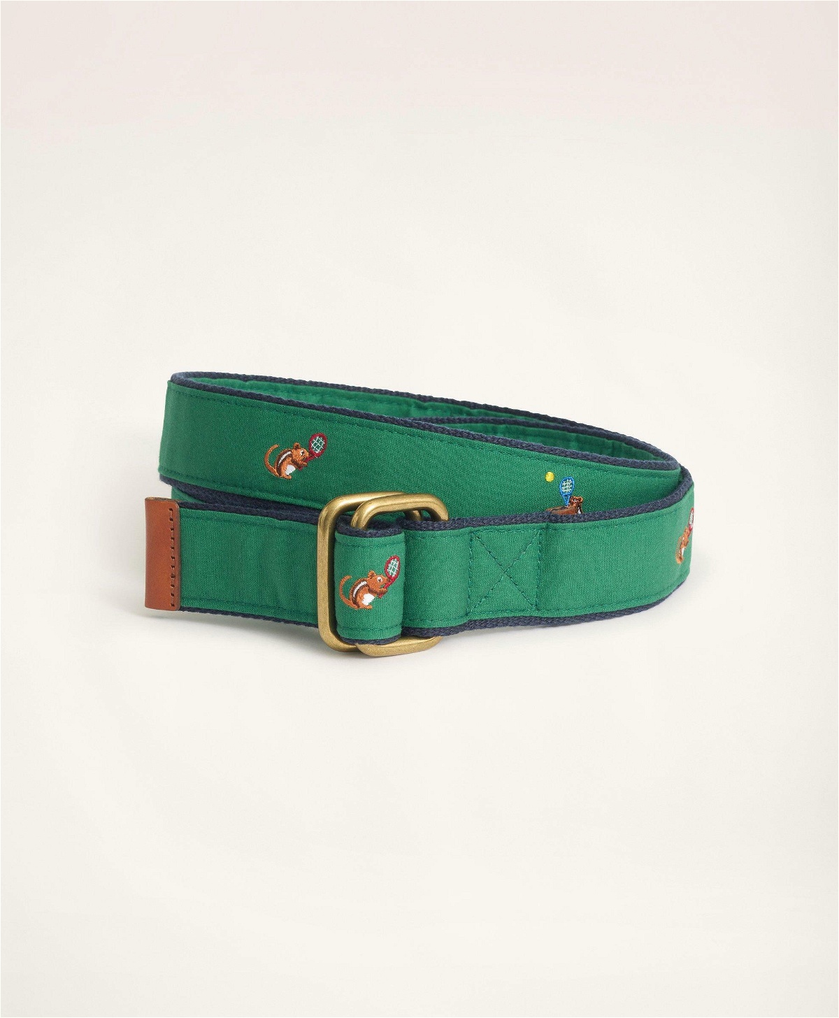 Brooks Brothers Men's Embroidered Leather Tab D-Ring Belt