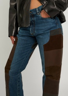 Versace Leather and Suede Patchwork Straight-leg Jeans Blue