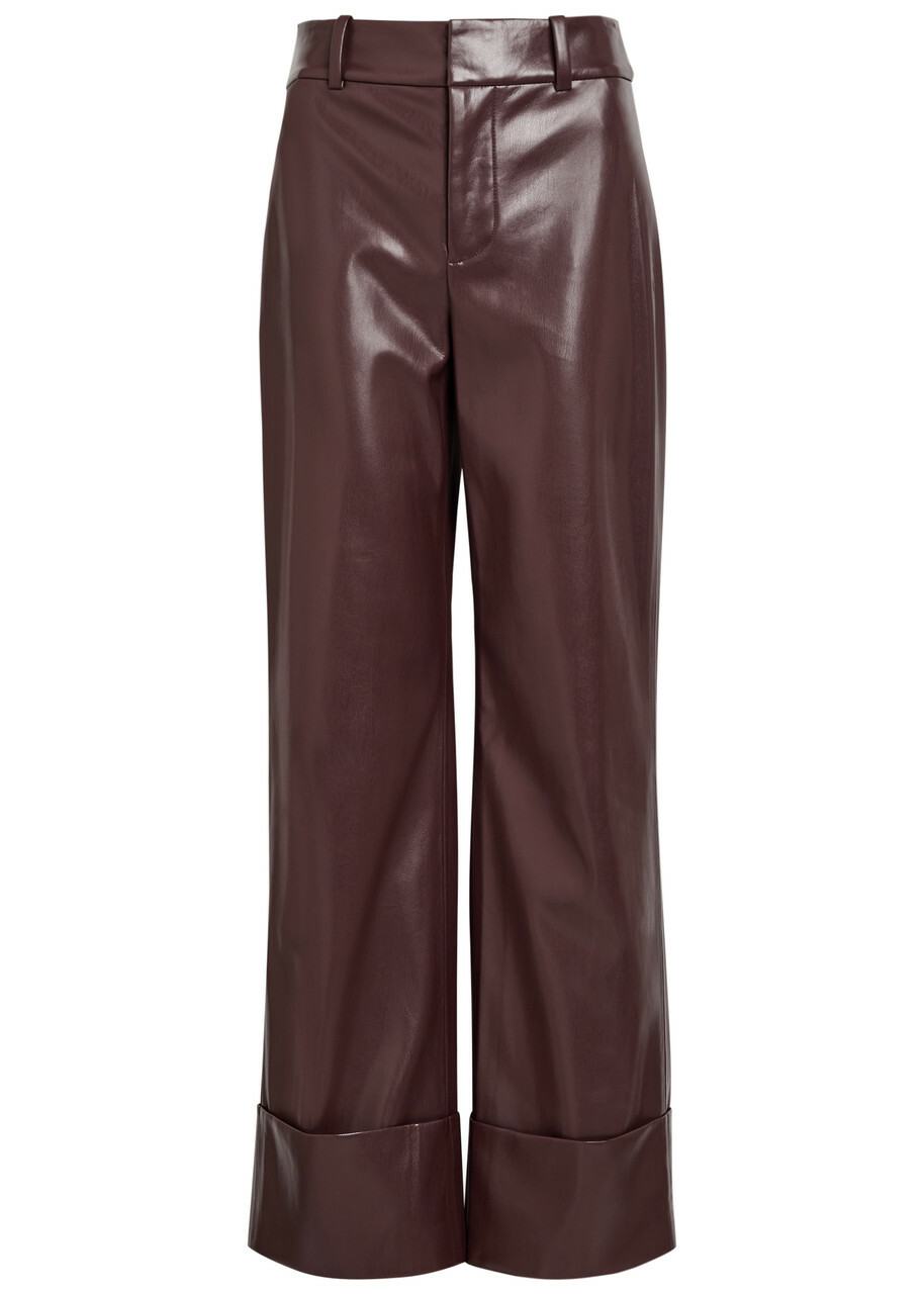 Alice + Olivia Alexander Wide-leg Faux Leather Trousers Dark Brown