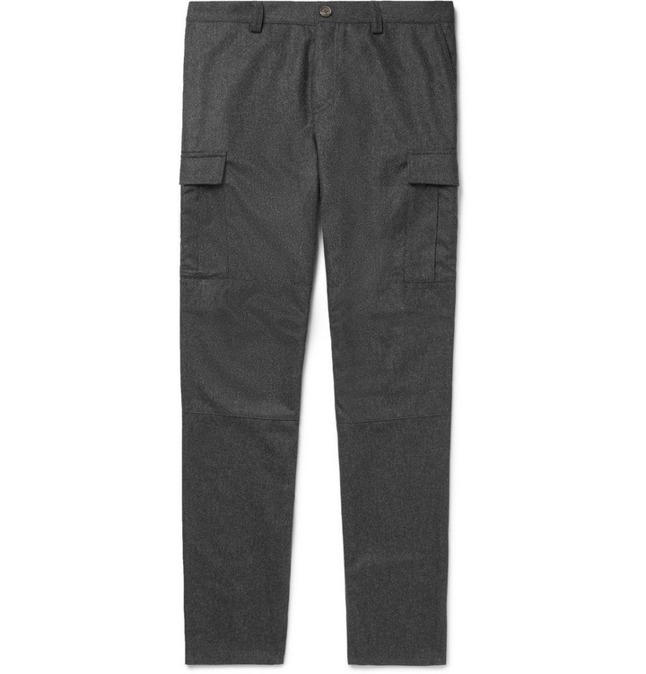 Photo: Brunello Cucinelli - Tapered Mélange Wool-Flannel Cargo Trousers - Men - Charcoal