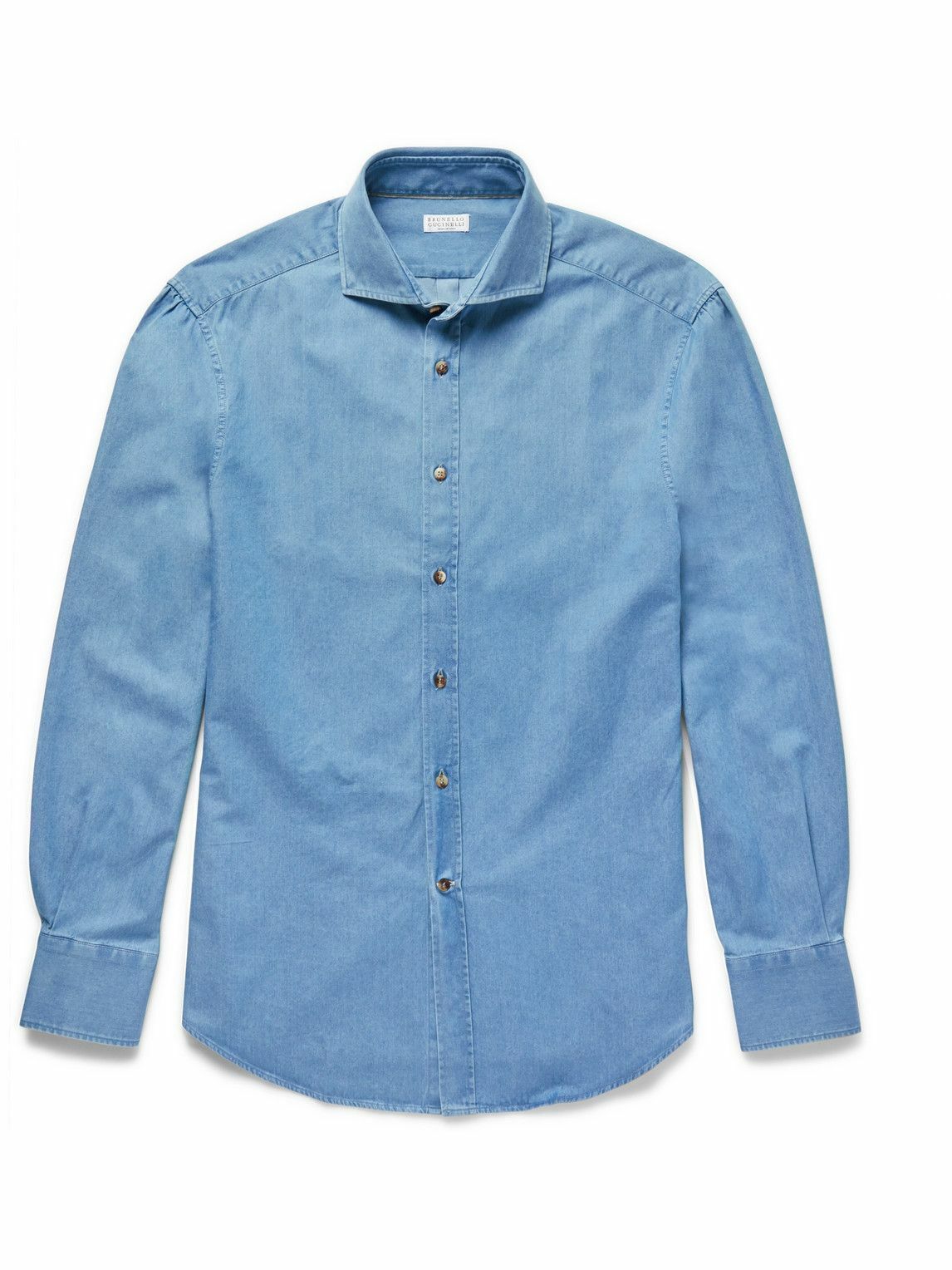 Brunello Cucinelli - Slim-Fit Cutaway-Collar Washed-Denim Shirt - Blue ...