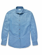 Brunello Cucinelli - Slim-Fit Cutaway-Collar Washed-Denim Shirt - Blue