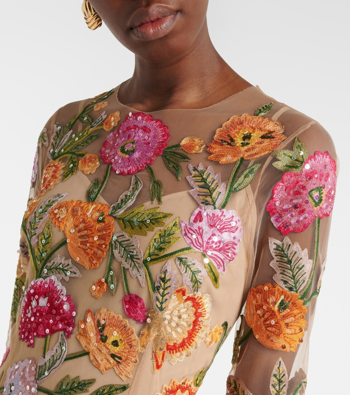 Carolina Herrera Embroidered floral tulle gown
