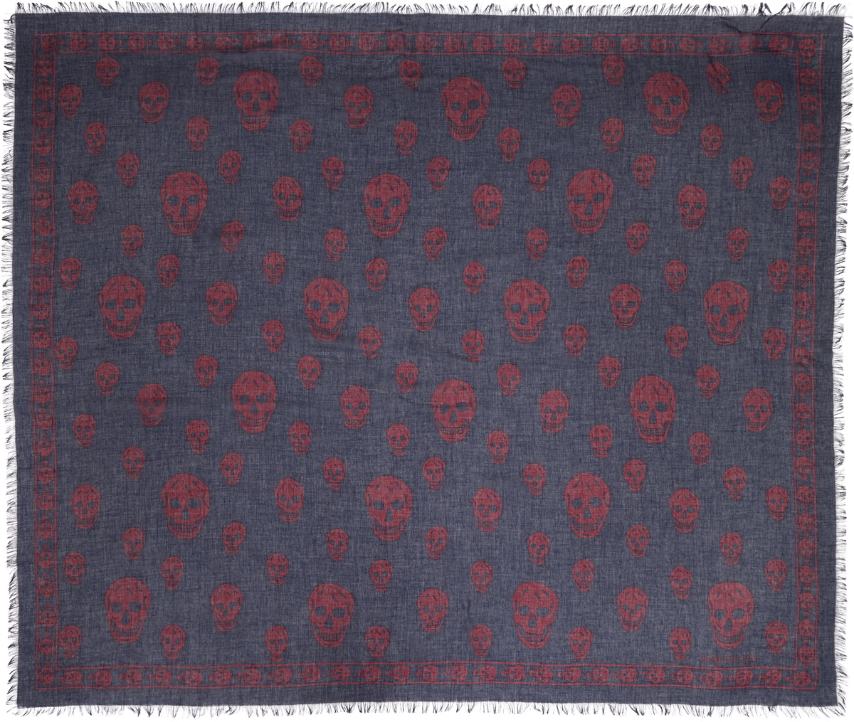 McQueen Navy & Burgundy CA Skull Scarf