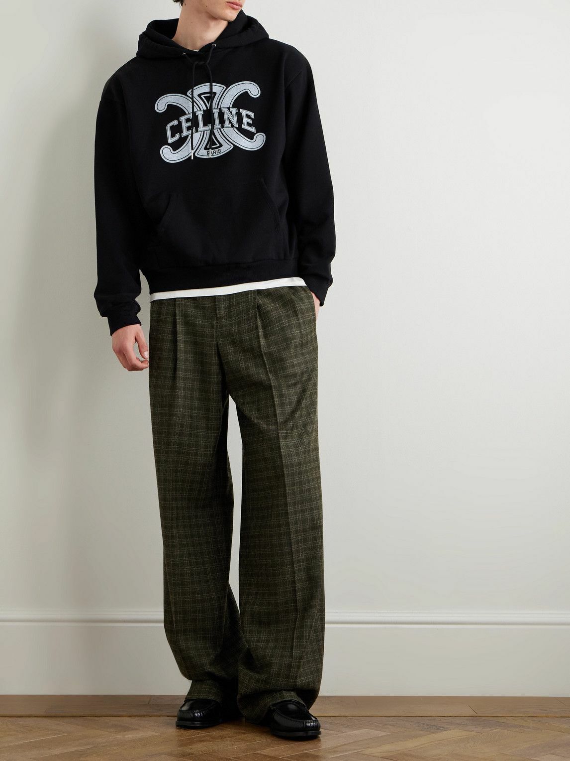 CELINE - Logo-Print Cotton-Jersey Hoodie - Black