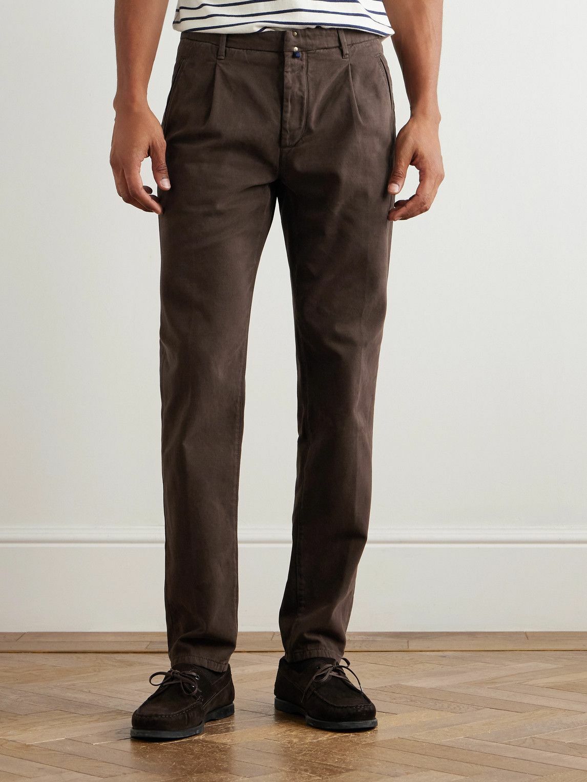 Incotex - Incotex Blue Division Straight-Leg Pleated Cotton and Cashmere-Blend Twill Trousers - Brown