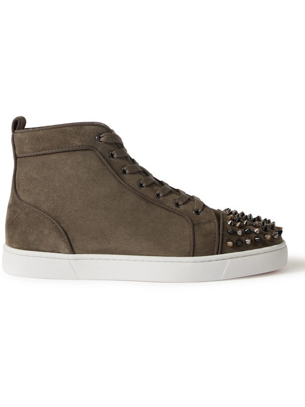 Photo: Christian Louboutin - Lou Spikes Orlato Suede High-Top Sneakers - Green