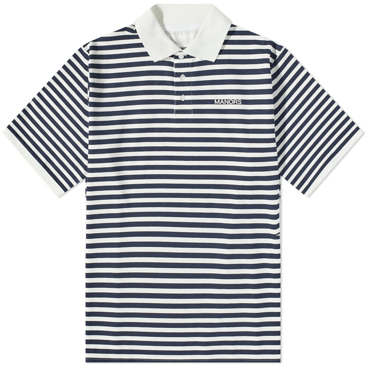 Photo: Manors Golf Men's G.O.A.T Pique Polo Shirt in Cream/Navy Stripe