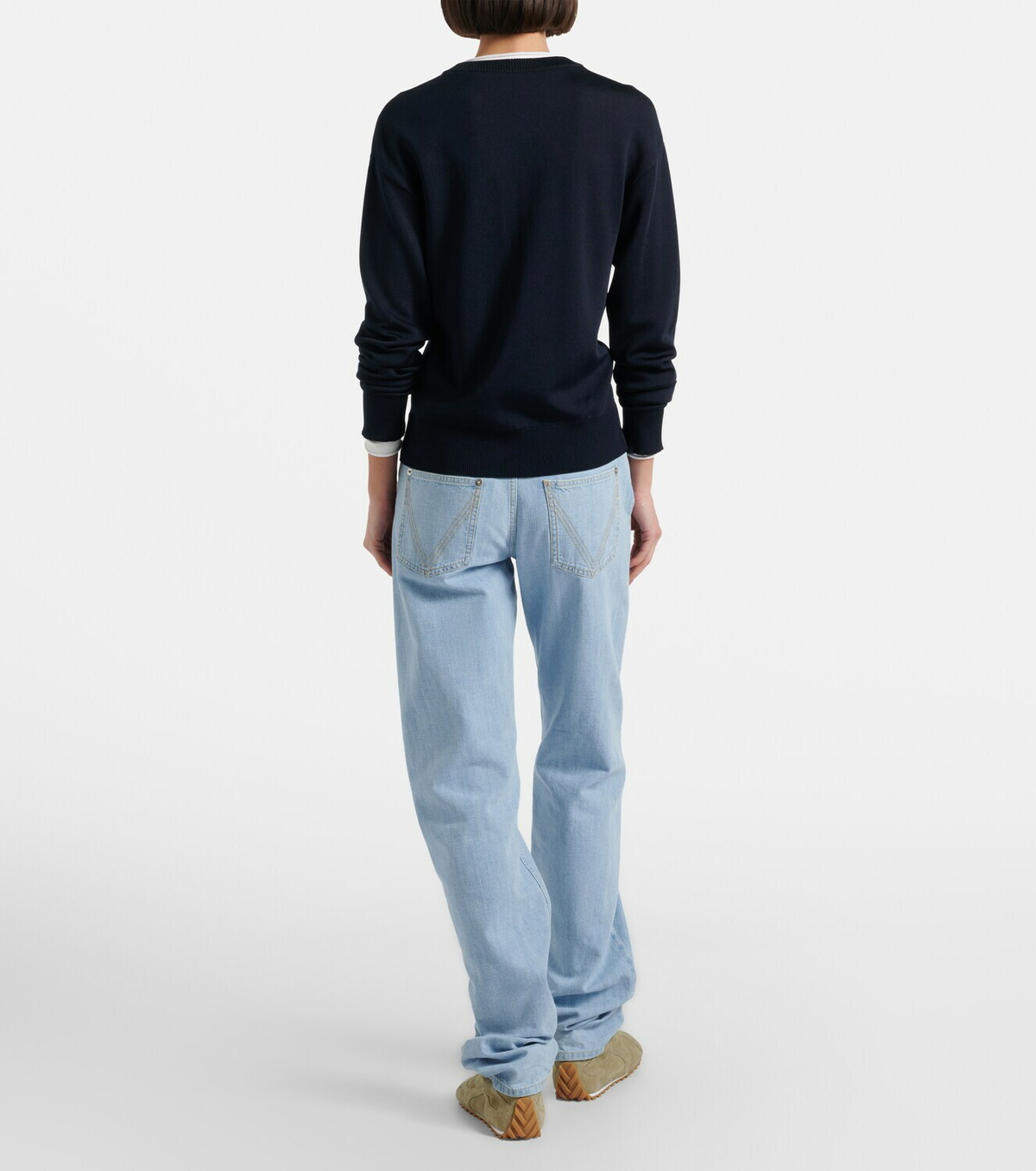 Bottega Veneta Intrecciato leather-trimmed straight jeans