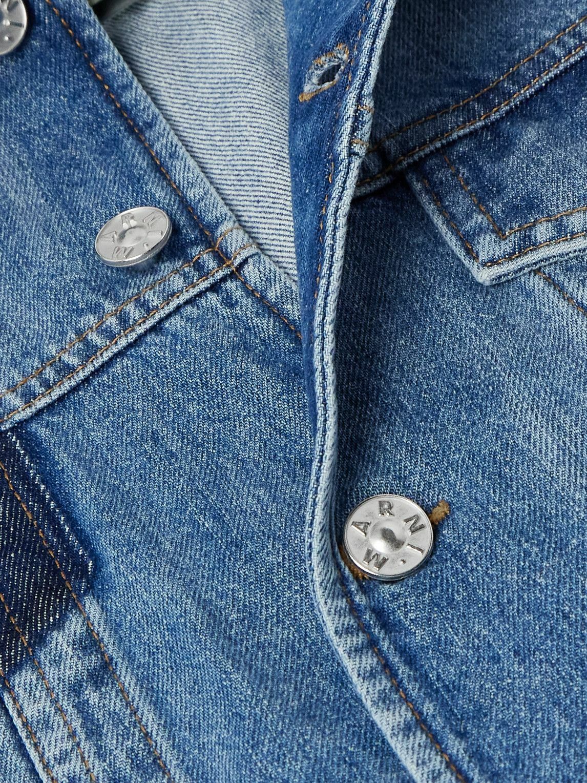 Marni - Slawn and Soldier Appliquéd Cotton Velvet-Trimmed Denim Jacket - Blue