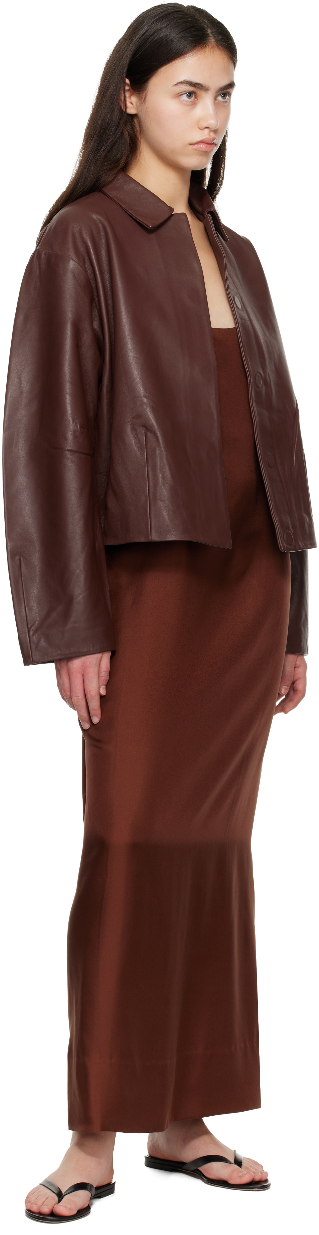 St. Agni Brown Cocoon Leather Jacket