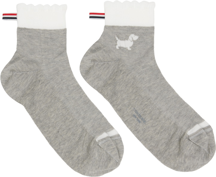 Photo: Thom Browne Gray Pointelle Stitch Hector Crew Socks