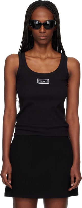 Photo: Versace Black Ribbed Stretch Cotton Tank Top