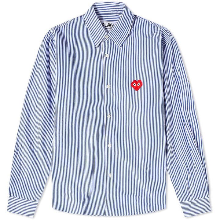 Photo: Comme des Garçons Play Men's Invader Heart Striped Shirt in Blue/White