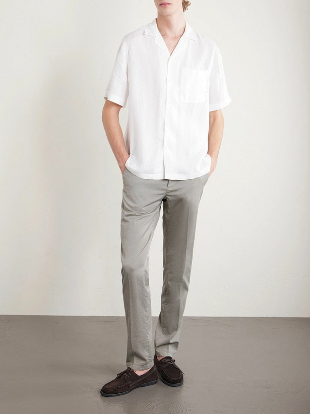 Photo: Eleventy - Straight-Leg Pleated Stretch Cotton and Silk-Blend Trousers - Gray