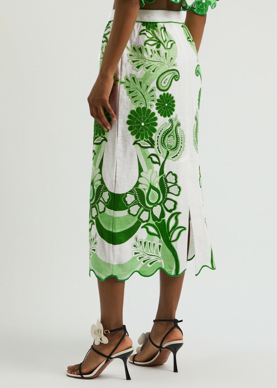 【Farm Rio】プリントコットンミディスカート Printed cotton midi skirt in blue - Farm Rio | Mytheresa