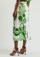 Farm Rio Color Festival Printed Linen Midi Skirt Green