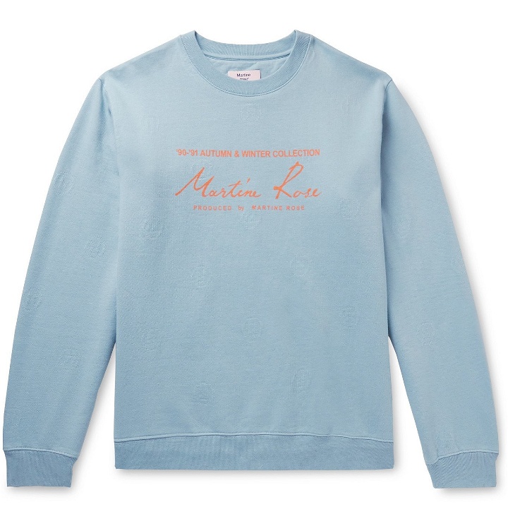 Photo: Martine Rose - Logo-Jacquard Printed Fleece-Back Cotton-Jersey Sweatshirt - Blue
