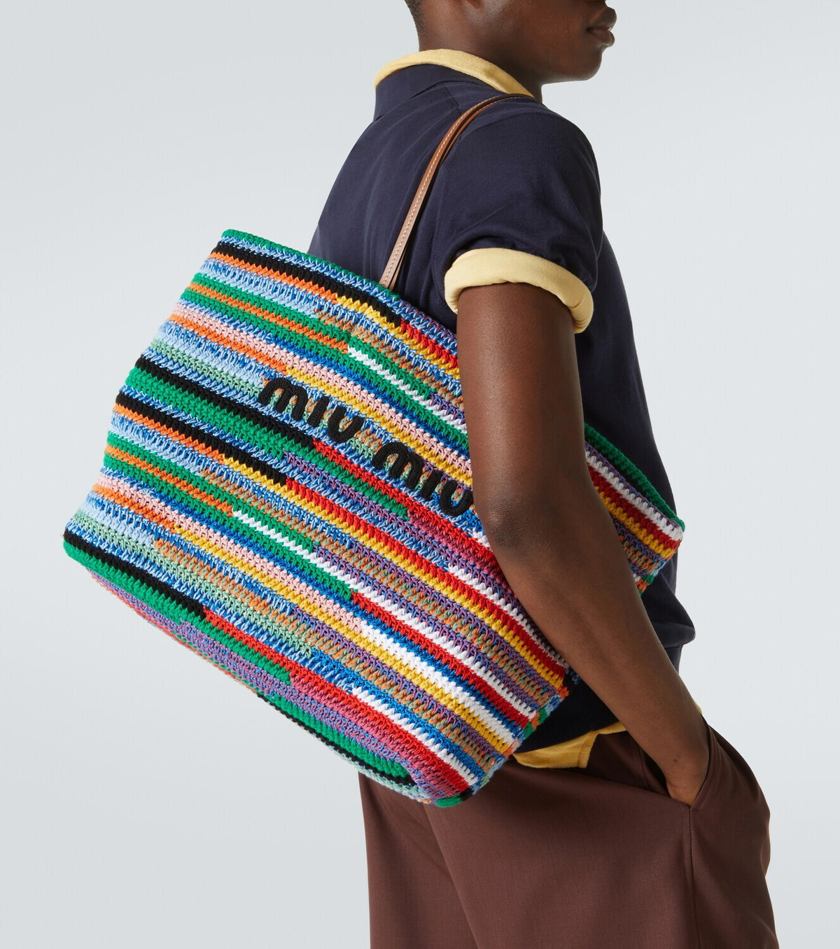 Miu Miu Large crochet leather-trimmed tote bag