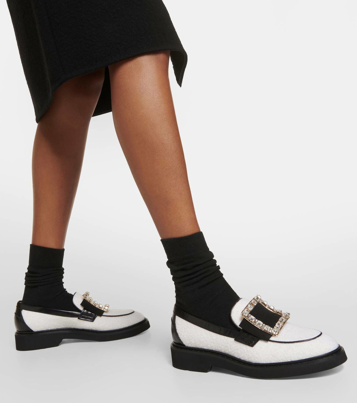 ROGER VIVIER 25S VIV' RANGERS MULES IN BLACK VELVET EMBELLISHED CRYSTALS