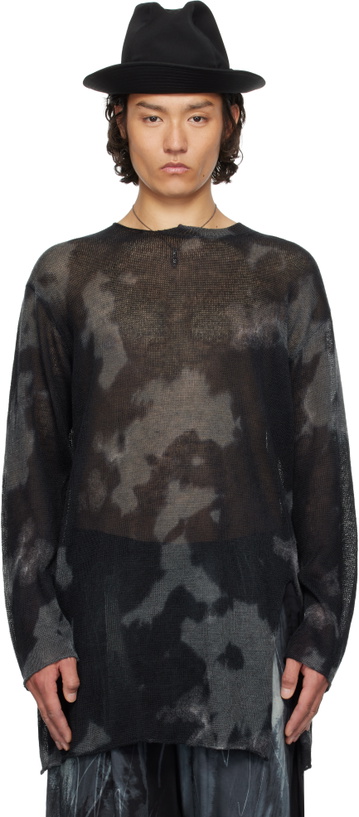 Photo: YOHJI YAMAMOTO Black 7G Dyed Jersey Front Slit Long Sleeve Sweater