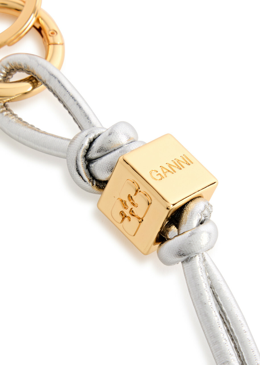 Ganni Bou Logo Metallic Leather Keyring - Silver - One Size GANNI