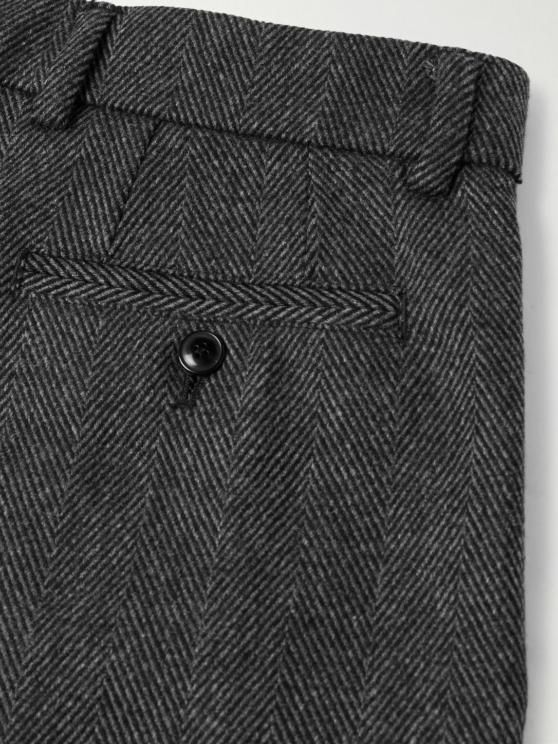 MILES LEON - Traveler Straight-Leg Pleated Herringbone Wool and Cashmere-Blend Trousers - Gray
