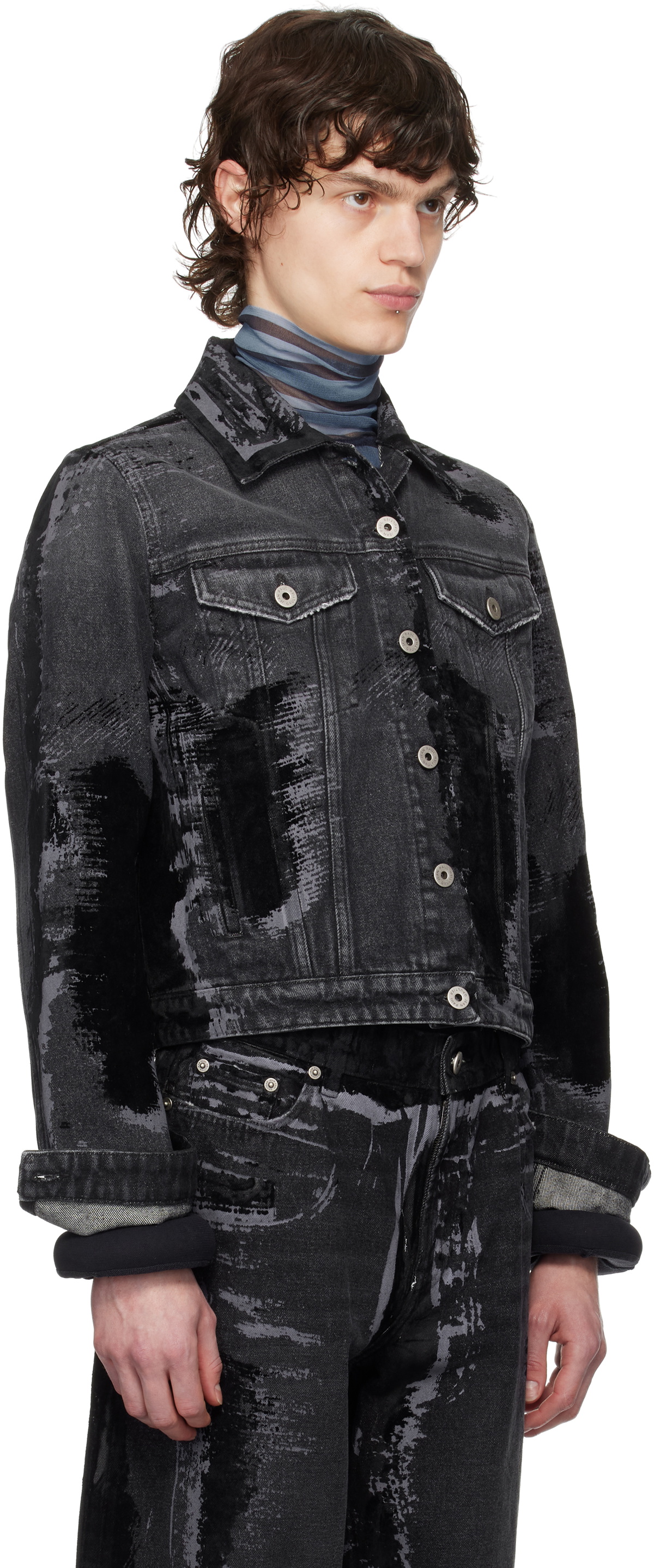 Jean Paul Gaultier Black 'The Flocked' Denim Jacket