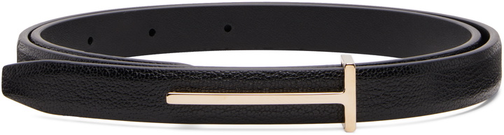 Photo: TOM FORD Black Supple Grain Leather Slim T Belt