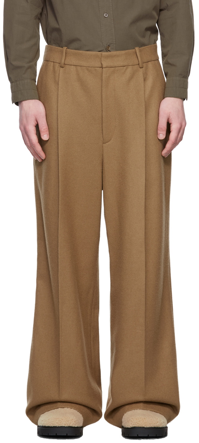 Hed Mayner Tan Wool Elongated Trousers Hed Mayner