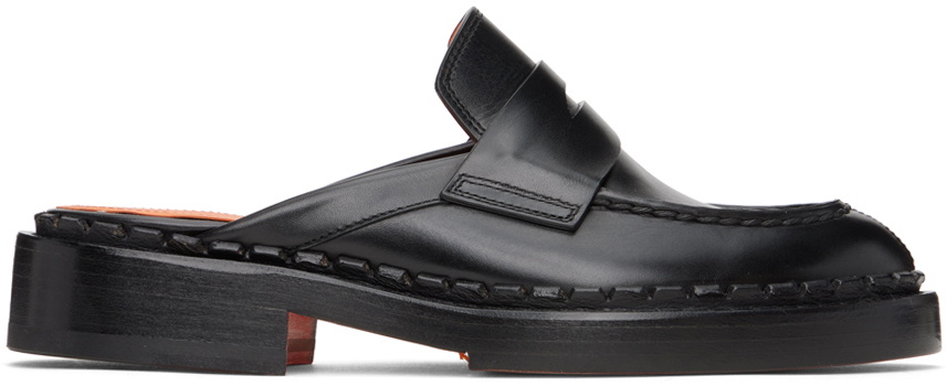 Santoni Black Strap Loafers