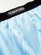 TOM FORD - Velvet-Trimmed Stretch-Silk Satin Boxer Briefs - Blue