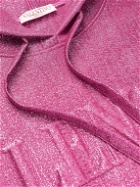 Valentino - Logo-Embossed Metallic Cotton-Blend Jersey Hoodie - Pink