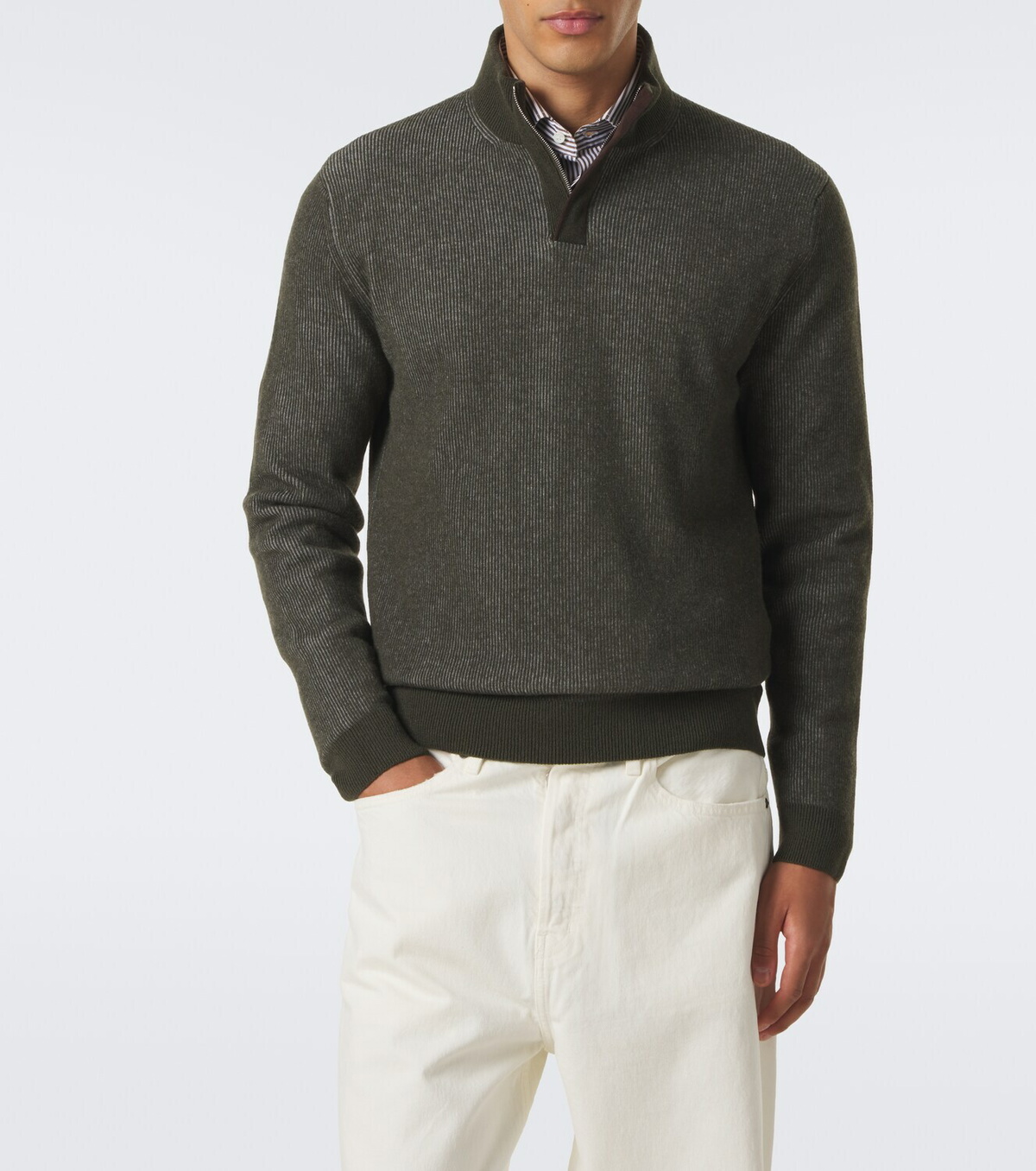Incotex Ribbed-knit virgin wool half-zip sweater
