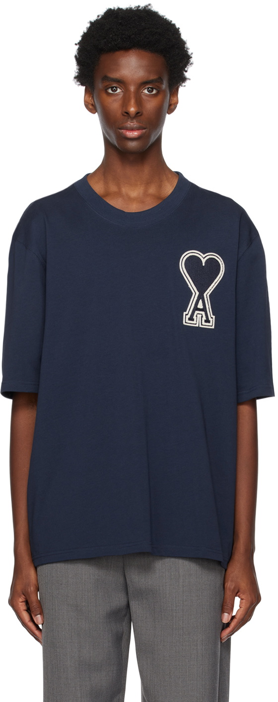 ★AMI PARIS★ Logo Short Sleeve T-Shirt Navy HTS048JE0119401 NAVY BLUE Ami Alexandre Mattiussi T-shirt | AMI PARIS