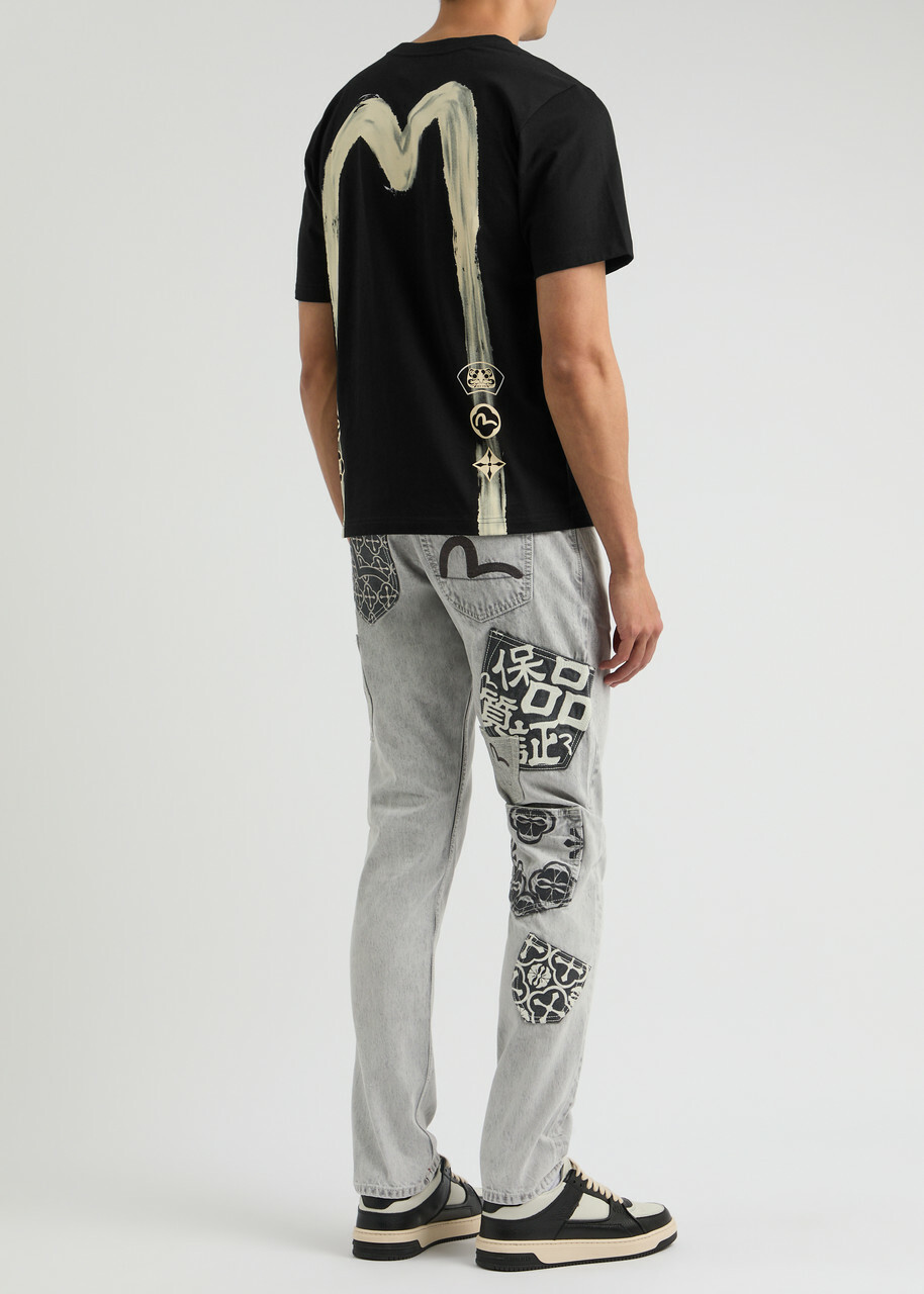 Evisu Daicock Printed Cotton T-shirt Black