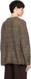 International Gallery BEAMS Brown & Green Shaggy Knit V-Neck Cardigan