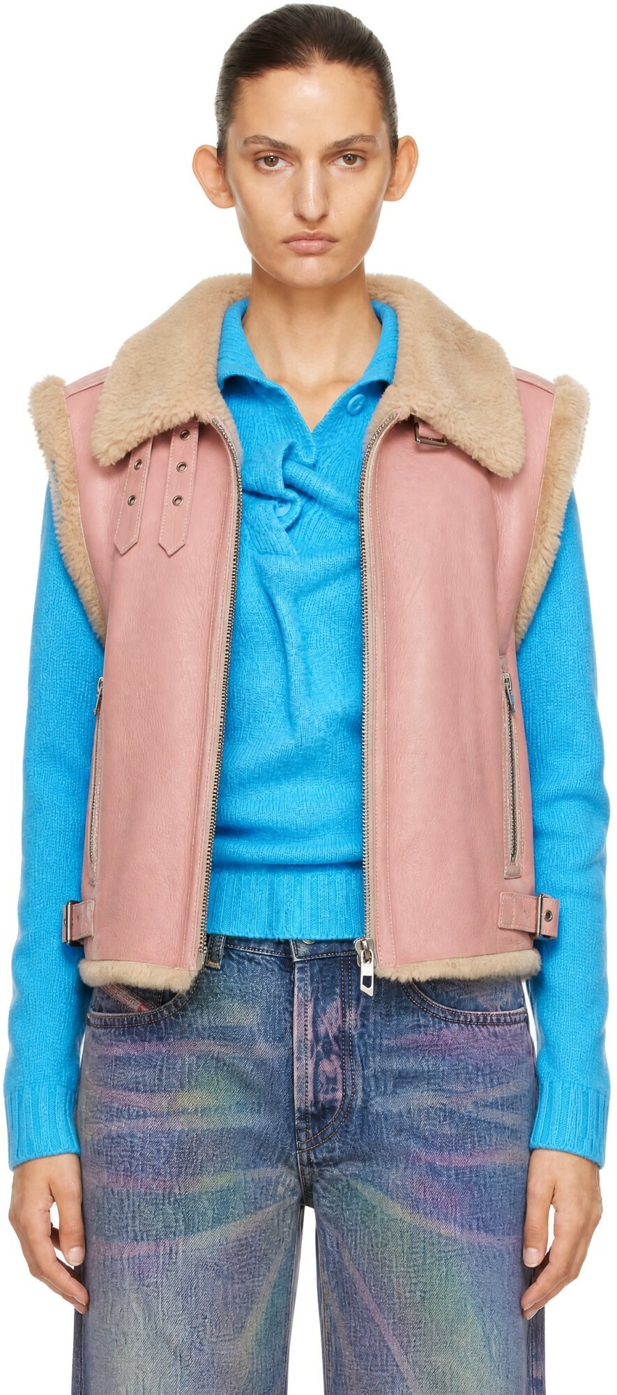 Diesel Pink Shearling Leather Vest
