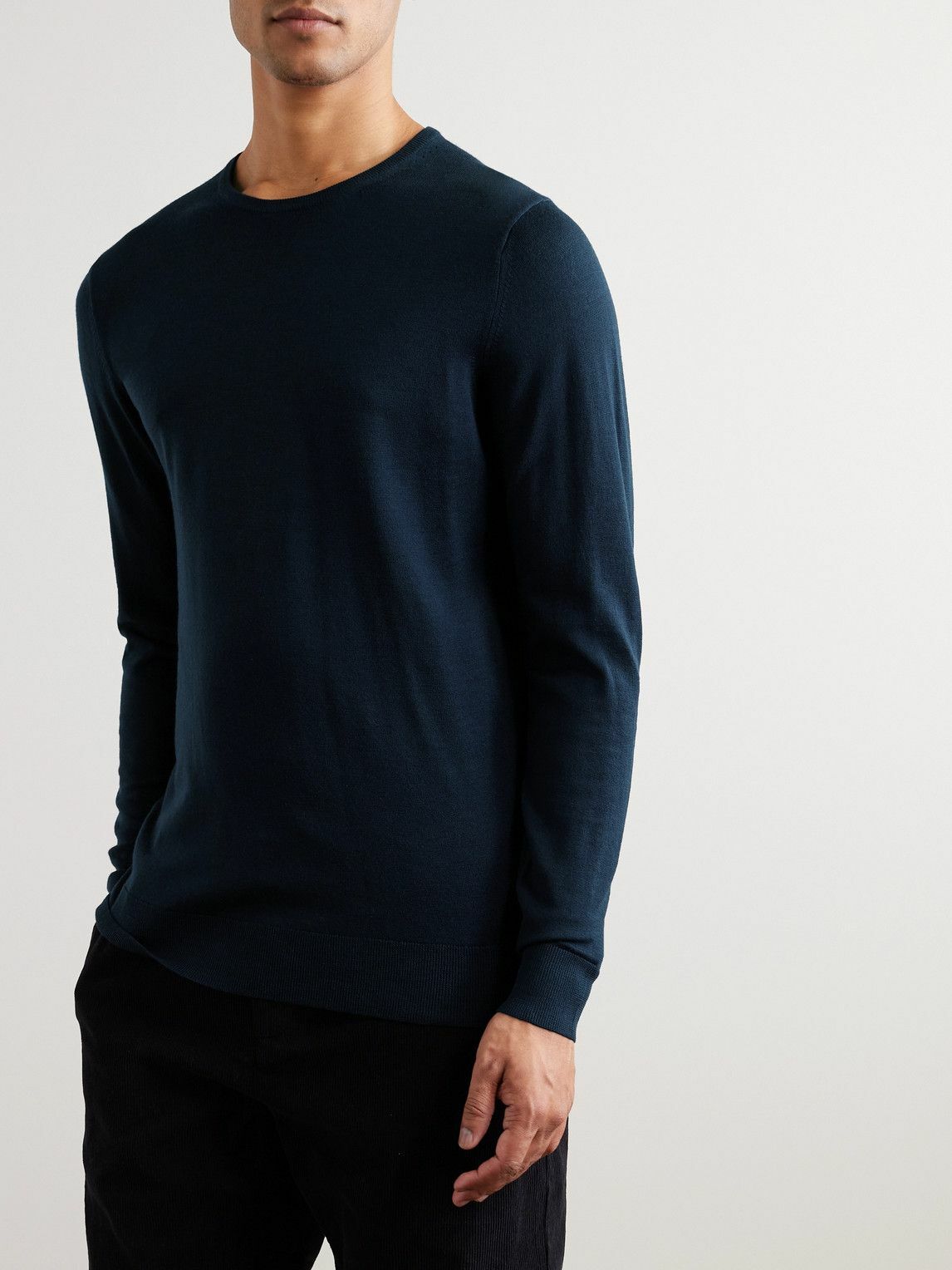 Sunspel - Ribbed Wool Sweater - Blue Sunspel