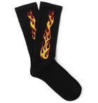 Palm Angels - Flames Stretch Cotton-Blend Socks - Men - Black