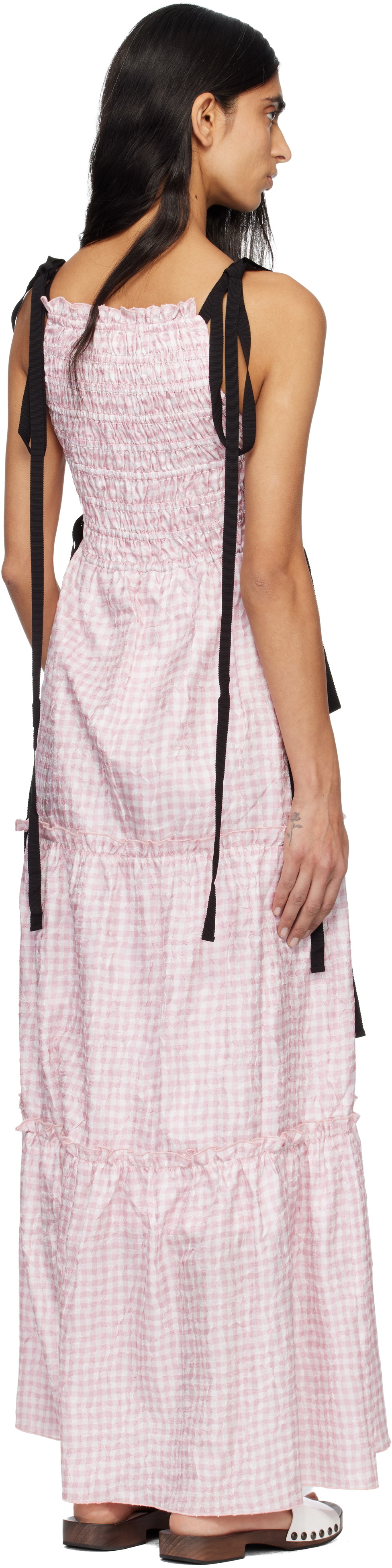GANNI Pink Shibori Pleat Smock Maxi Dress