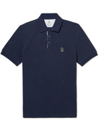 Brunello Cucinelli - Logo-Print Cotton-Piqué Polo Shirt - Blue