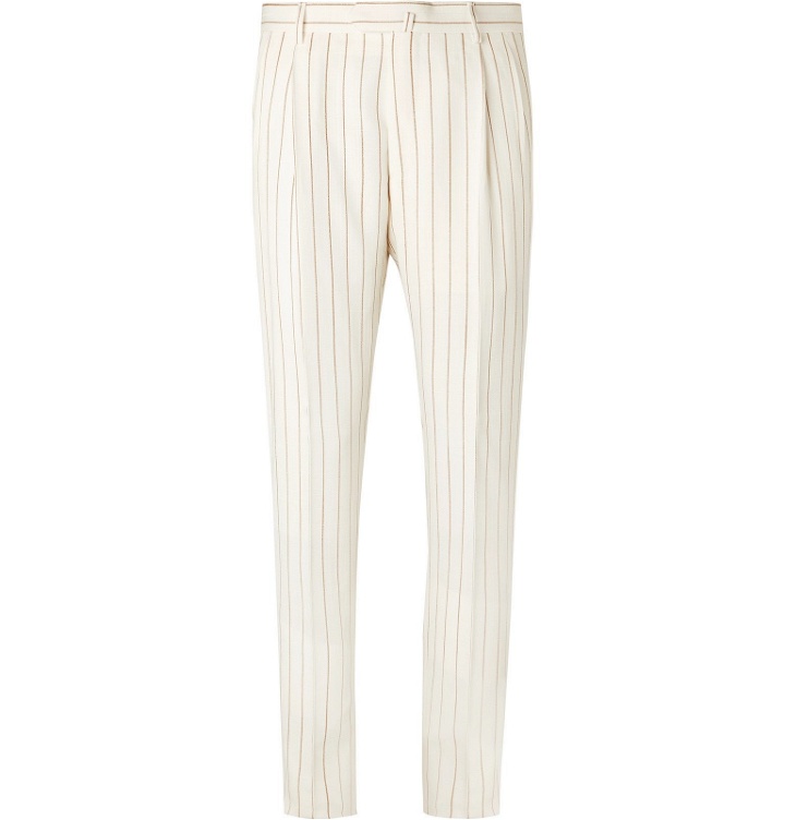 Photo: Odyssee - Ivory Monroe Striped Hopsack Suit Trousers - Neutrals