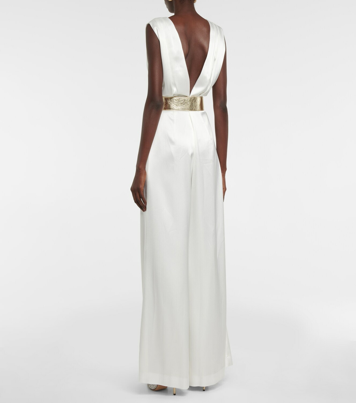 Costarellos Keaton belted satin jumpsuit