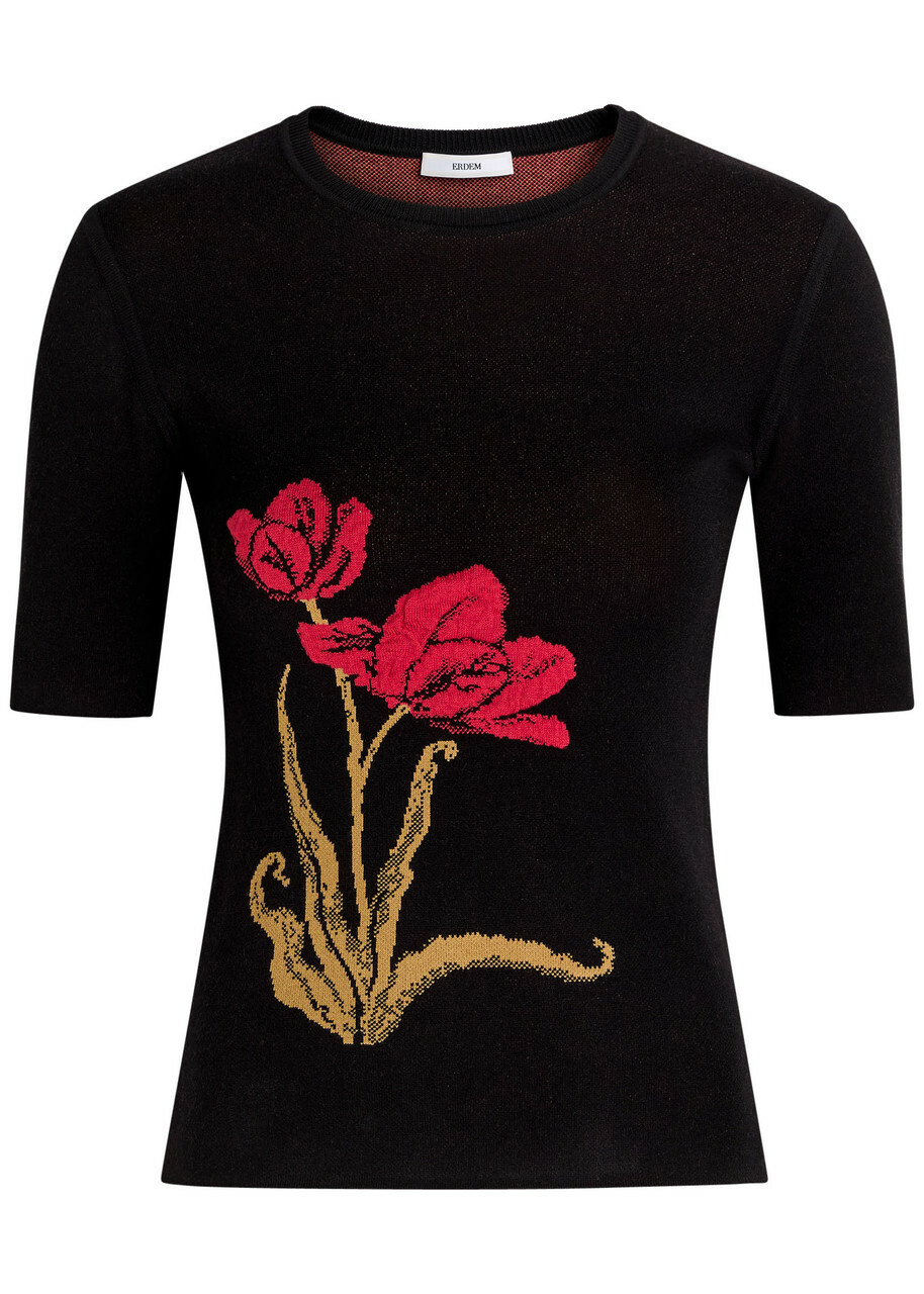 Erdem Floral-intarsia Knit T-shirt Black