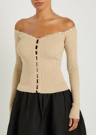 Staud Keaton Off-the-shoulder Wool and Cotton-blend top Light Pink