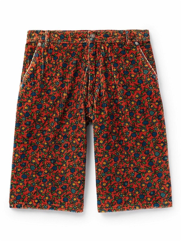 Photo: ERL - Straight-Leg Floral-Print Cotton-Corduroy Bermuda Shorts - Red