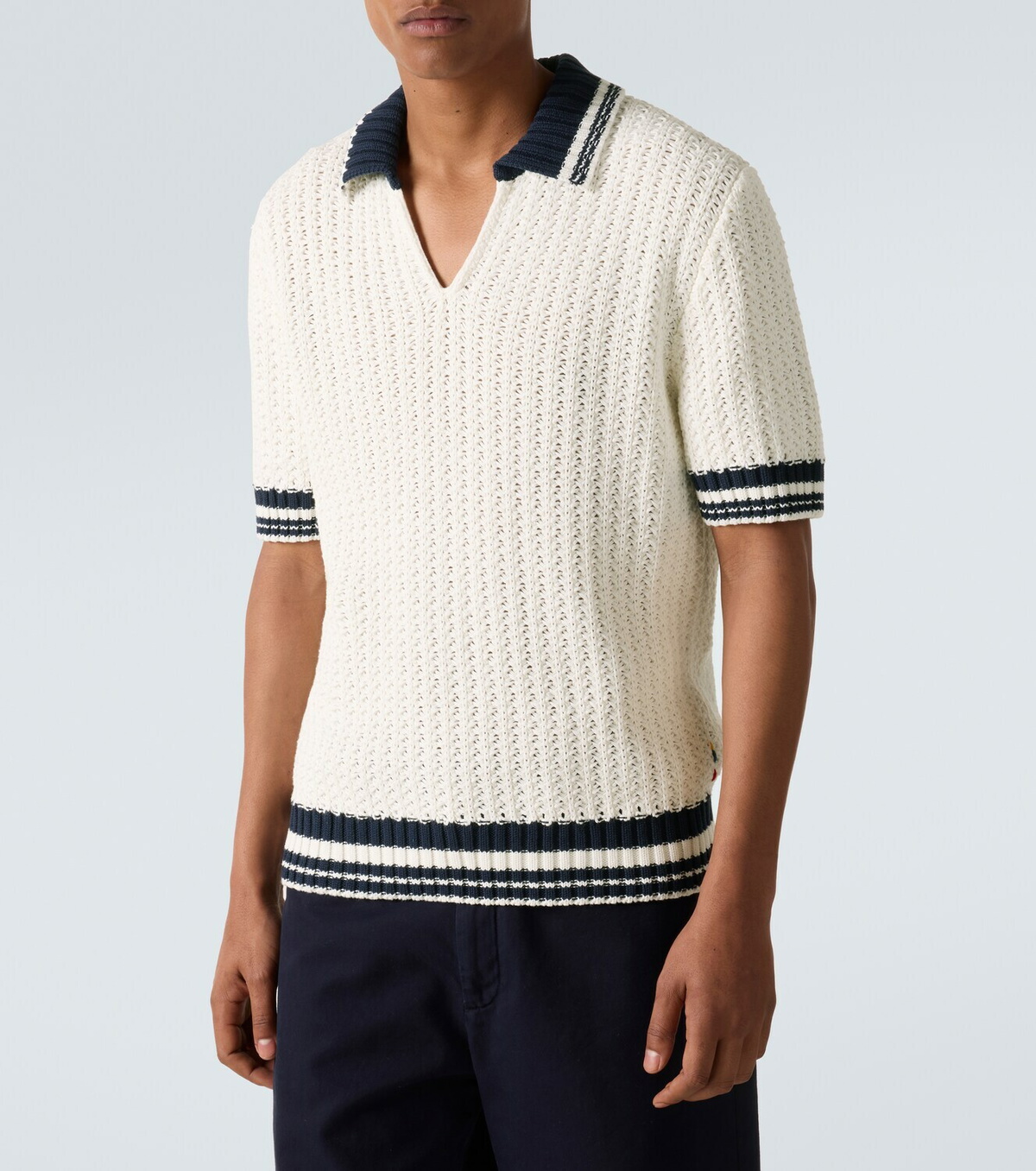 Orlebar Brown Swift crochet striped cotton polo shirt