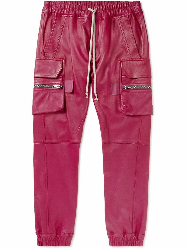 Photo: Rick Owens - Tapered Leather and Cotton-Blend Cargo Trousers - Pink