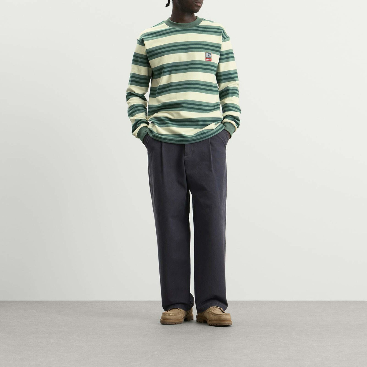 Bound Men's Eucalyptus Stripe Long Sleeve T-Shirt in Green Stripe